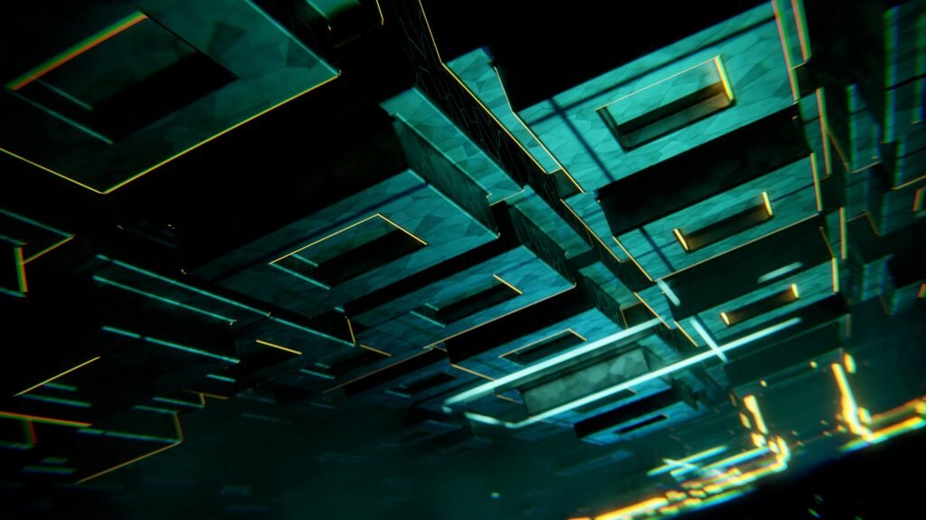 Abstract Teal and Gold Digital Pattern AI-powered market research using real data and automation